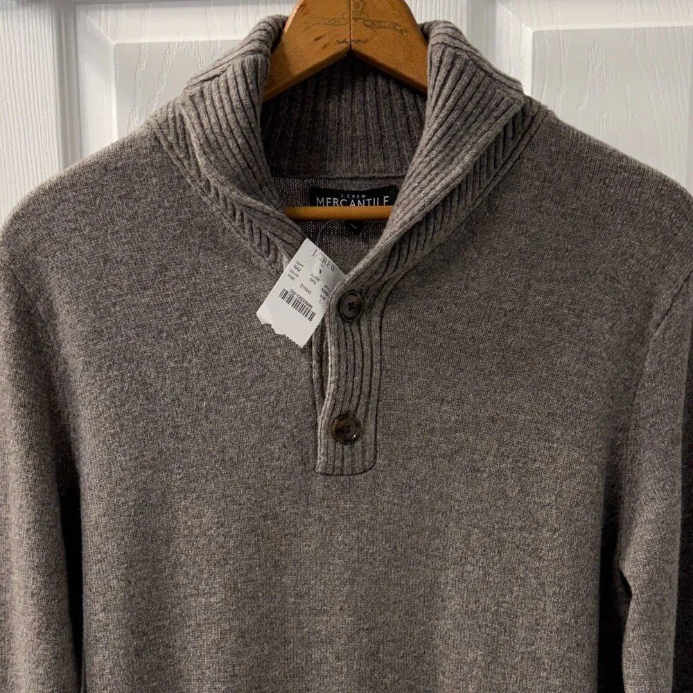 NWT J. Crew Mercantile Wool Blend Brown Shawl Collar Pullover Sweater Size Large